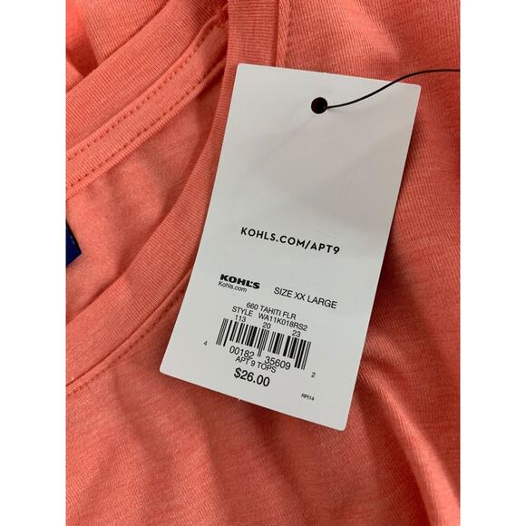 XXL Apt 9 Womens New Coral Twist Hem Tshirt Soft Short Sleeve - Picture 8 of 9